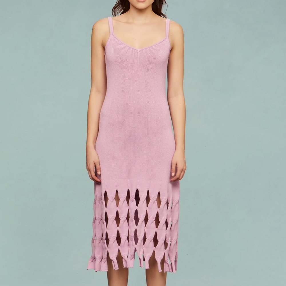 AMUR Alex Cable Knit Midi Dress Scoop Neck Cotton Blend Walter Hyacinth S
